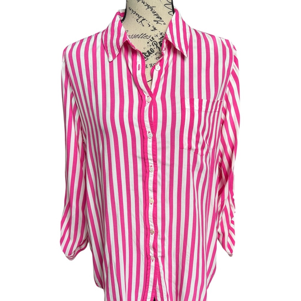 Pink and White Striped Women's Top